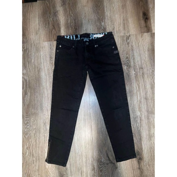 Billabong Denim - Billabong The Skinny Women's Black Jeans Capris With Zipper Ankles